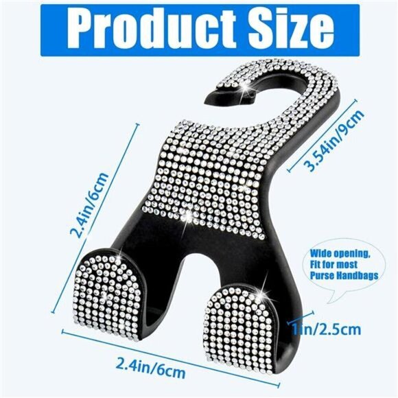 Bling Car Seat Hooks (2 Pack) Bling Rhinestone Crystal Hanger 2-Hooks Per Hanger - Picture 6 of 6
